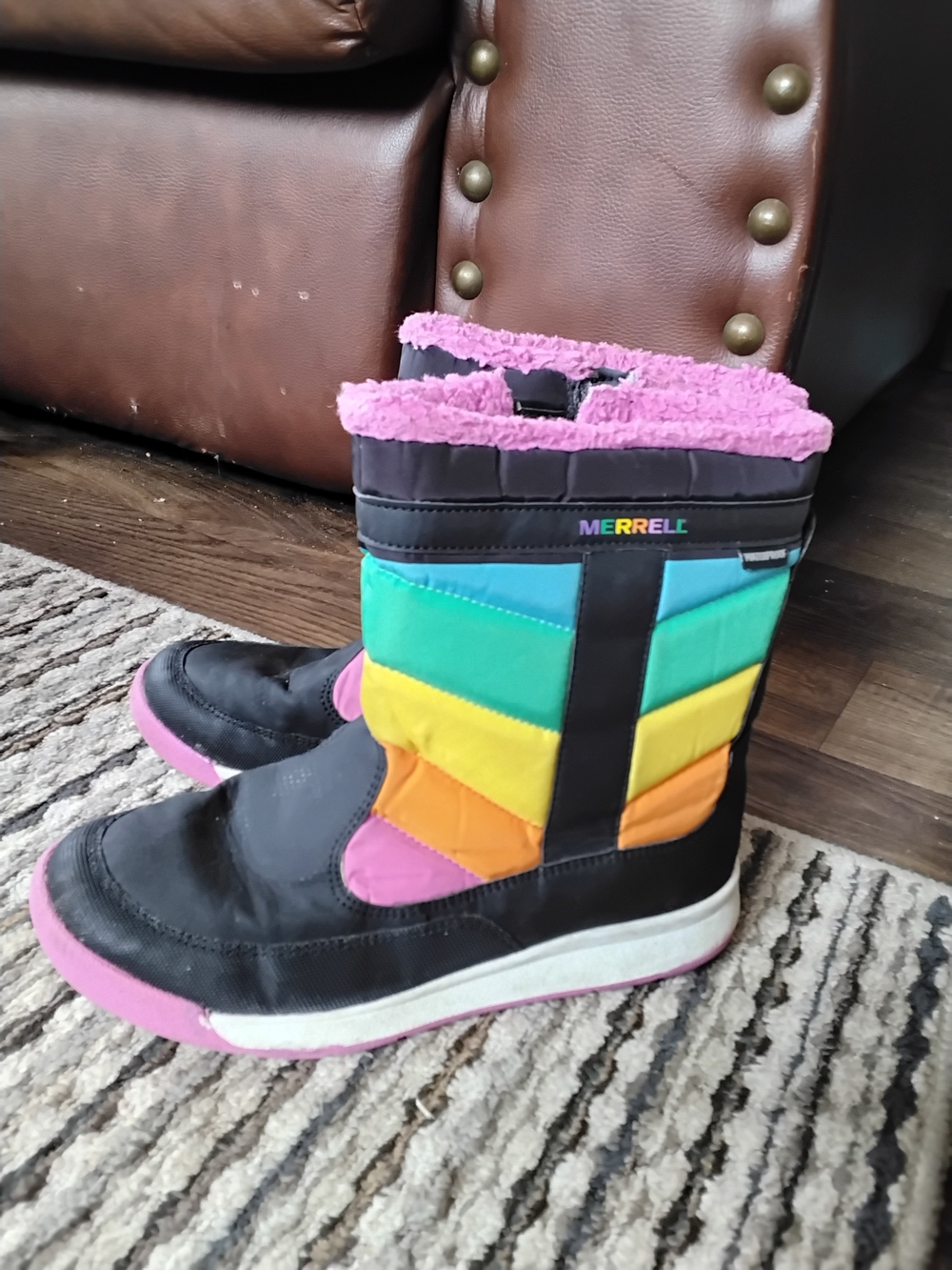 Merrell Kids Black Winter Boots with Pink, Teal, Green, Yellow & Orange Panels